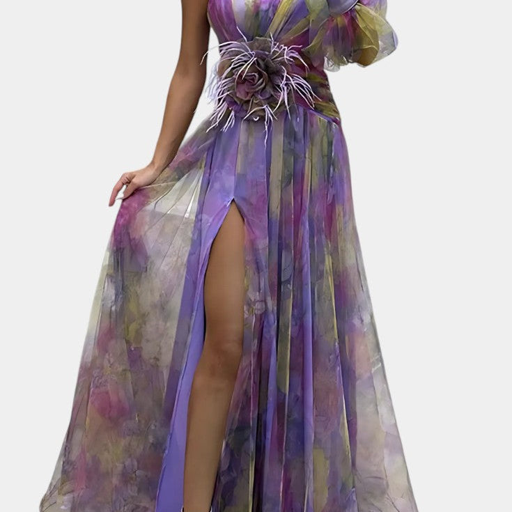 Теодора Асиметрична Макси Рокля с Едно Рамо и Артистичен Узор