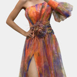 Теодора Асиметрична Макси Рокля с Едно Рамо и Артистичен Узор