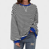 Ксения - Пуловер с дълги ръкави и кръгло деколте на райета