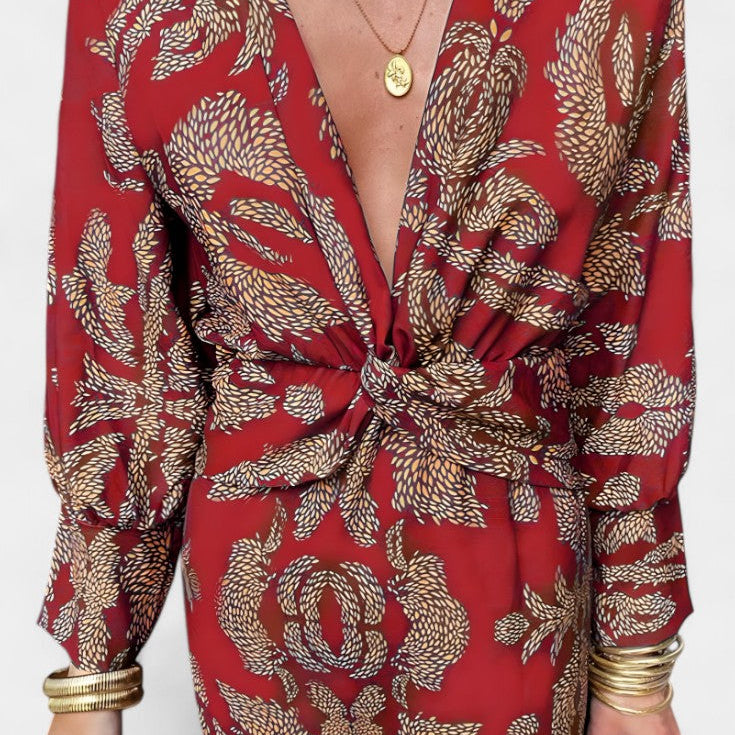 Ема Макси Рокля с V Изрез и Преден Чвор