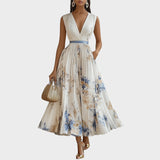 Рита - Елегантна цветна церемониална рокля в синьо и бяло