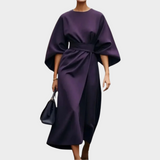 Сикато Минималистична Рокля с Колан и Широки Ръкави