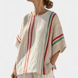 Средиземноморски комплект Дейзи от бамбуков лен с елегантни червени и зелени ивици