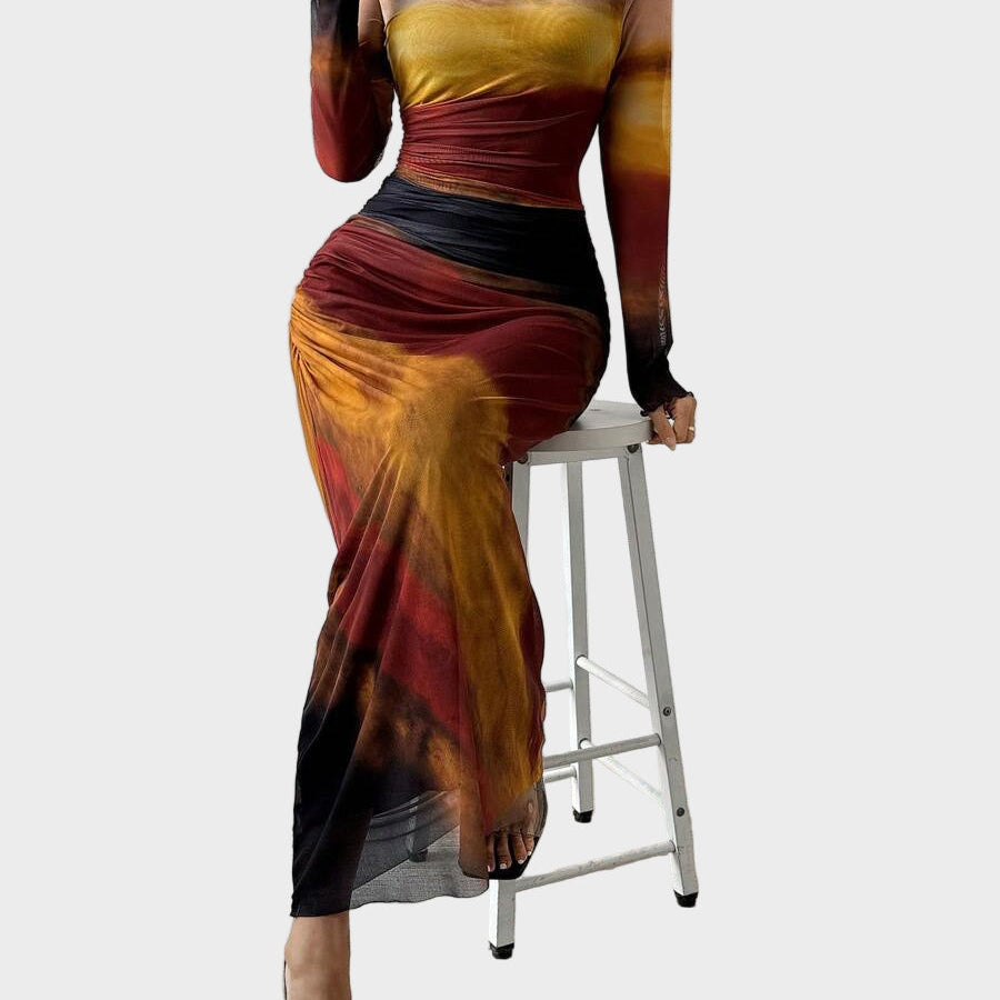 Торина – Дълга удобна рокля с десен