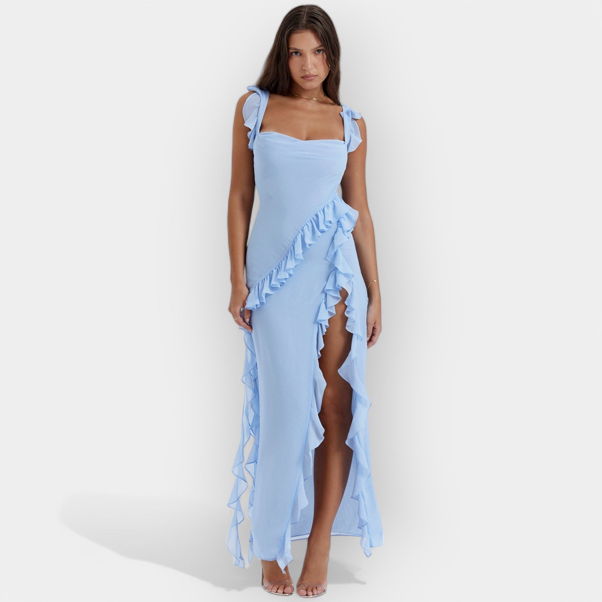 Рокля с Разкроен Дол и Регулируеми Волани