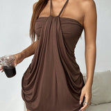 Шоколадова Мини Рокля с Връзка около Врата
