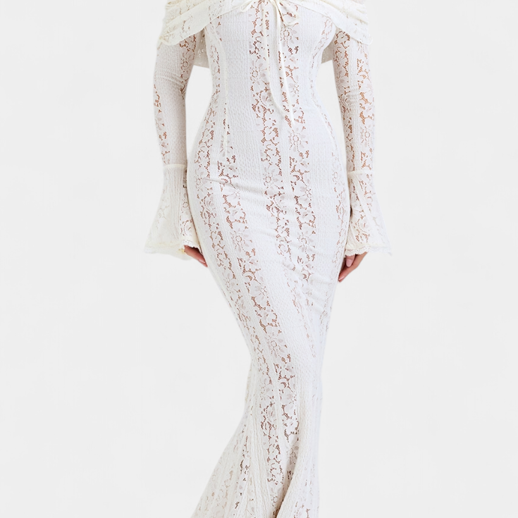 Макси рокля "Josipa" с открити рамене от дантела