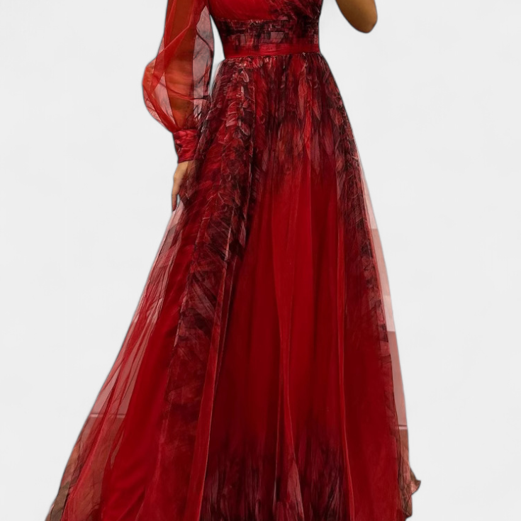 Наталия Макси Рокля от Шифон с Открито Рамо и Обемен Цвете