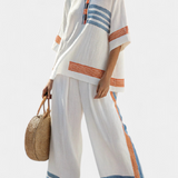 Комплект от етнически стил Daisy в бяло с детайли в синьо и оранжево – уникален и жив стил