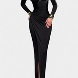 Елена Рокля с Дълги Ръкави и Дълбоко V Деколте