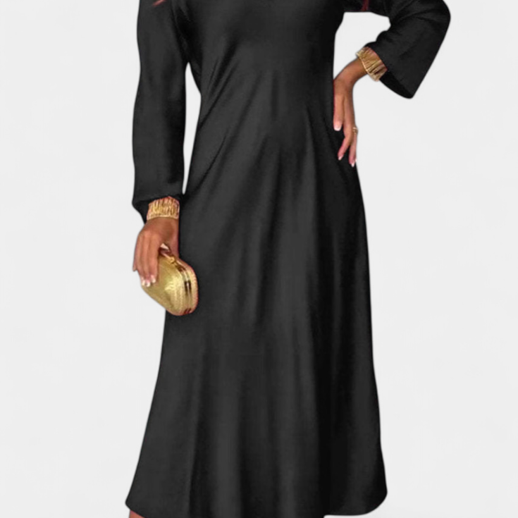 Мартинa Плавна Рокля с V Изрез и Дълги Ръкави