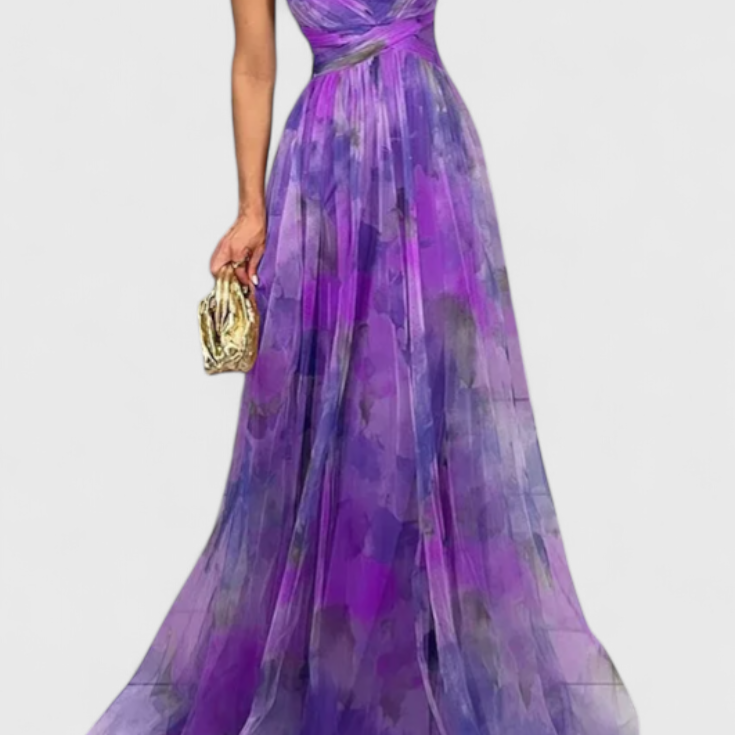 Макси рокля Магдалена с цветен десен и V-образно деколте