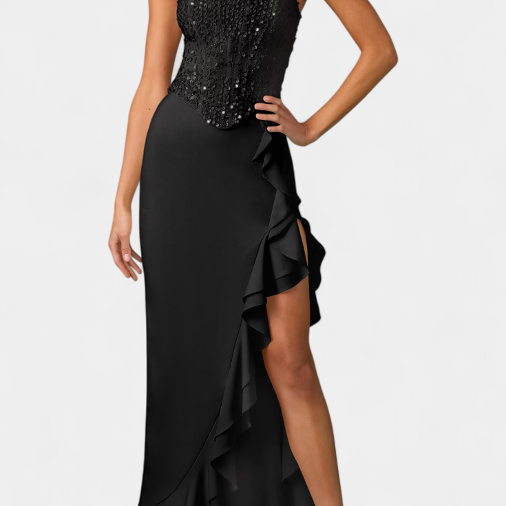 Филипа Миди Рокля с Корсет и Асиметрични Волани