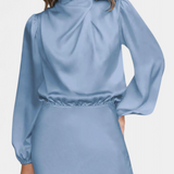 Мария Макси Рокля с Висок Яка и Цветни Детайли