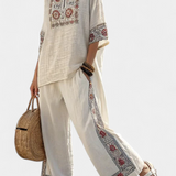 Комплект Дейзи от бамбуков плат с елегантни червени и зелени ивици